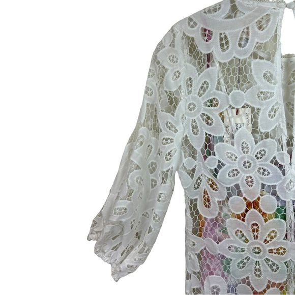 Johnny Was - NWT ‘Lisetta’ Lace Mini Dress in Ivory w/ Floral Slip - White Small - Picture 11 of 15